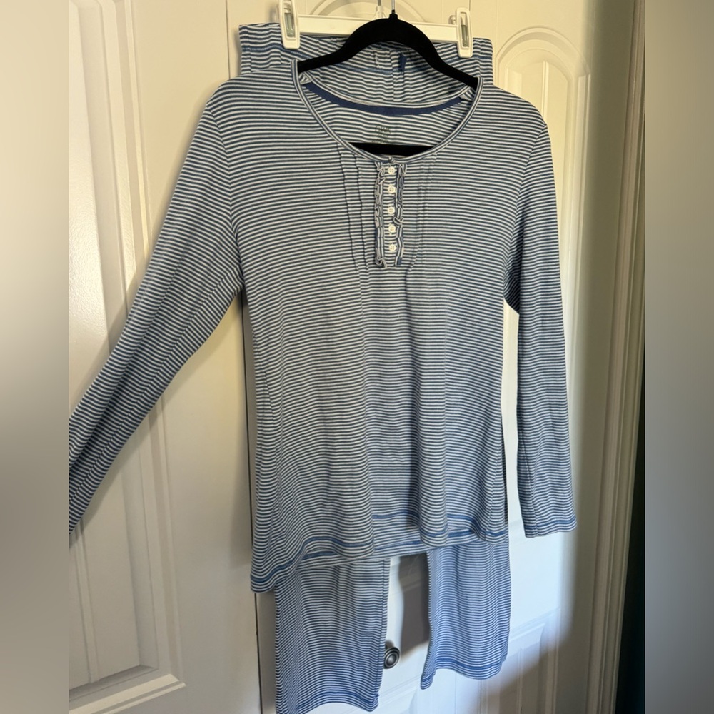 Chaps Blue and White Striped Pajama Set
